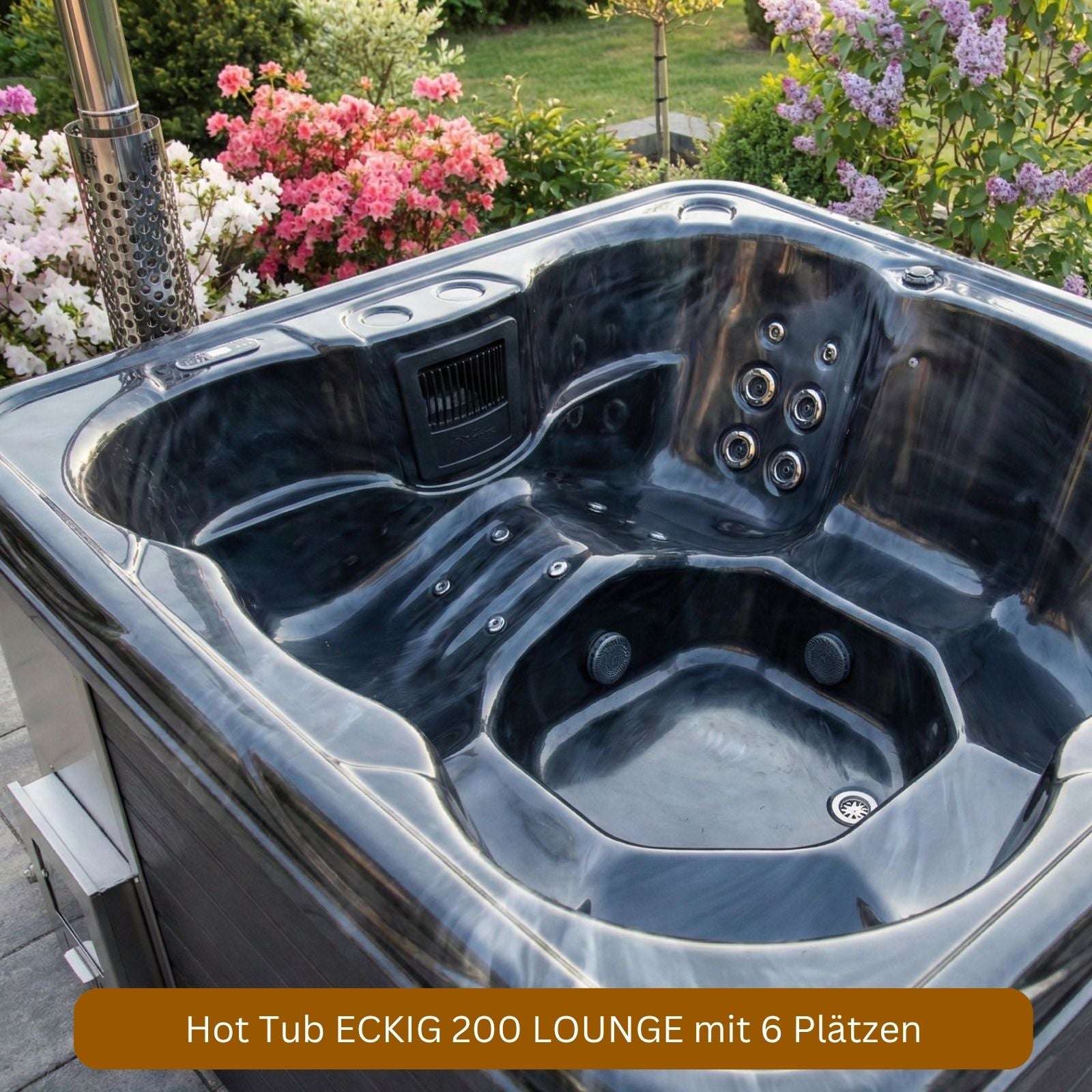 Hot Tub ECKIG 200 LOUNGE (Acryl, integrierter Ofen)