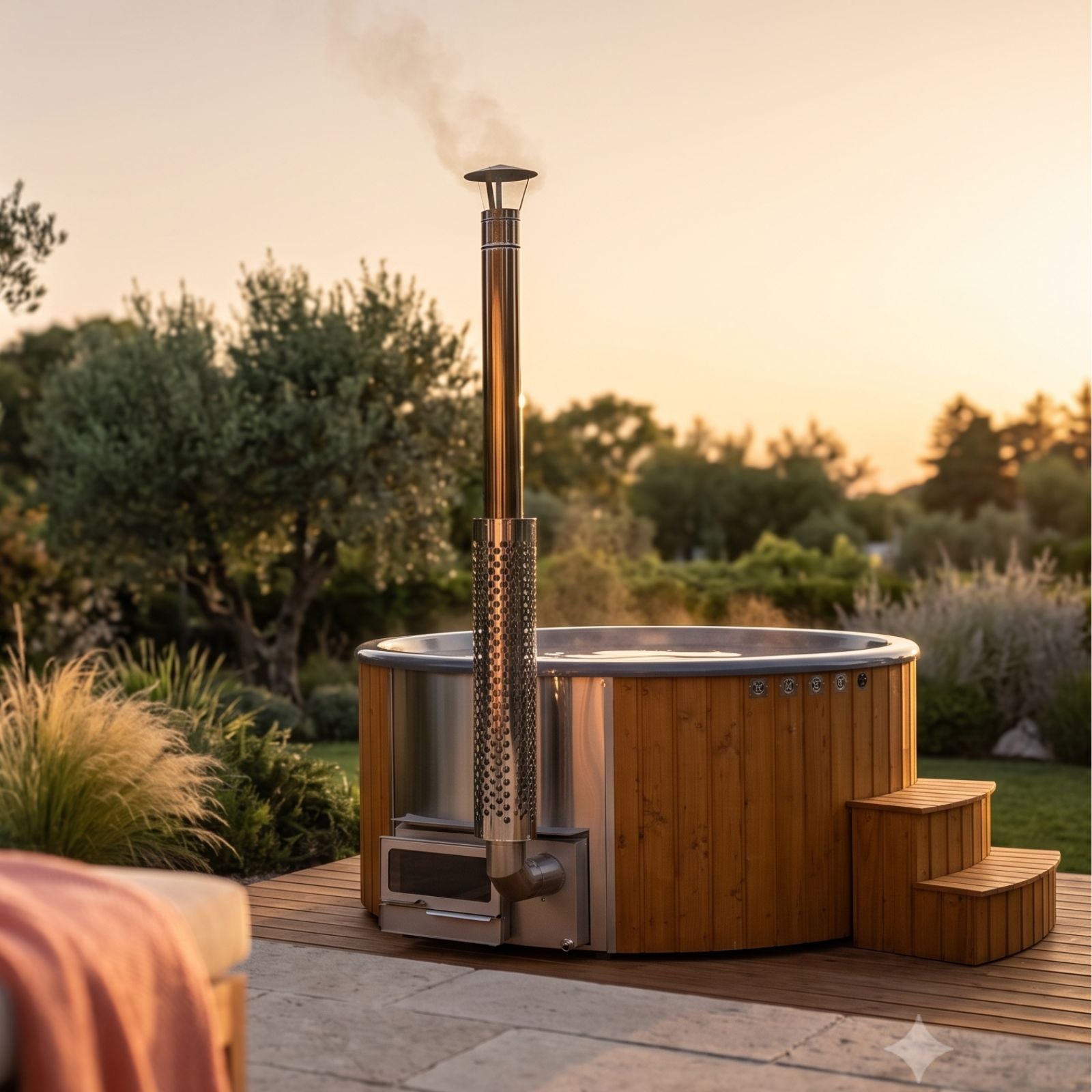 runder Hot Tub mit 2,0m Innendurchmesser mit horizontalem Ofen