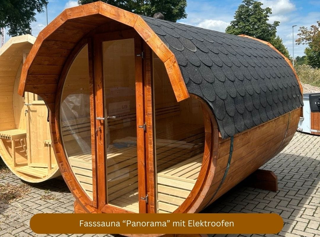 Fasssauna Panorama mit Elektroofen