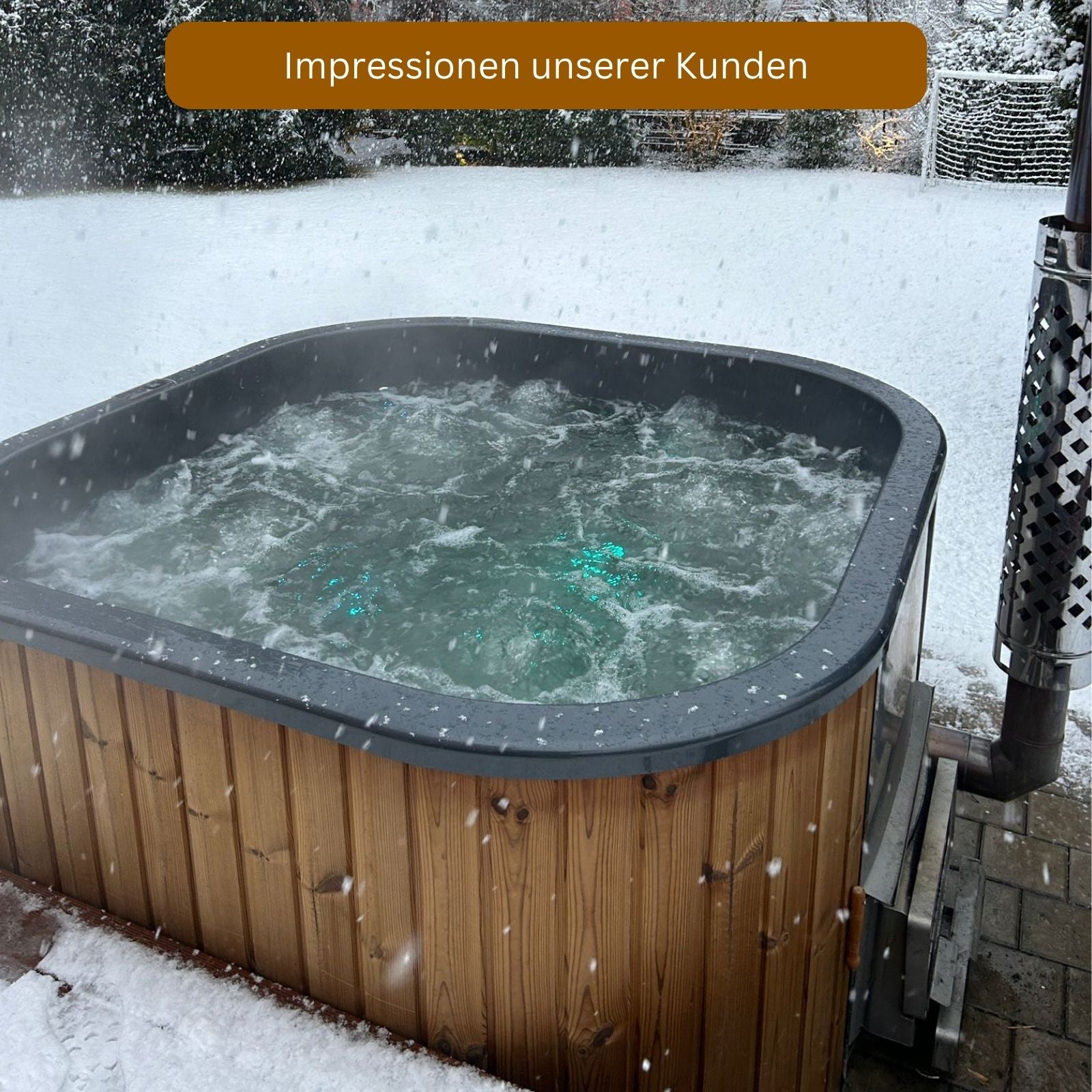 rechteckiger Hot Tub mit horizontalem Ofen von Memelwood, Kundenimpressionen
