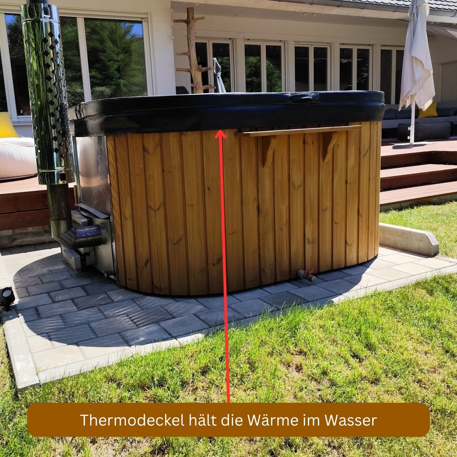 Hot Tub ECKIG 180 (Acryl, horizontaler Ofen) mit Thermodeckel