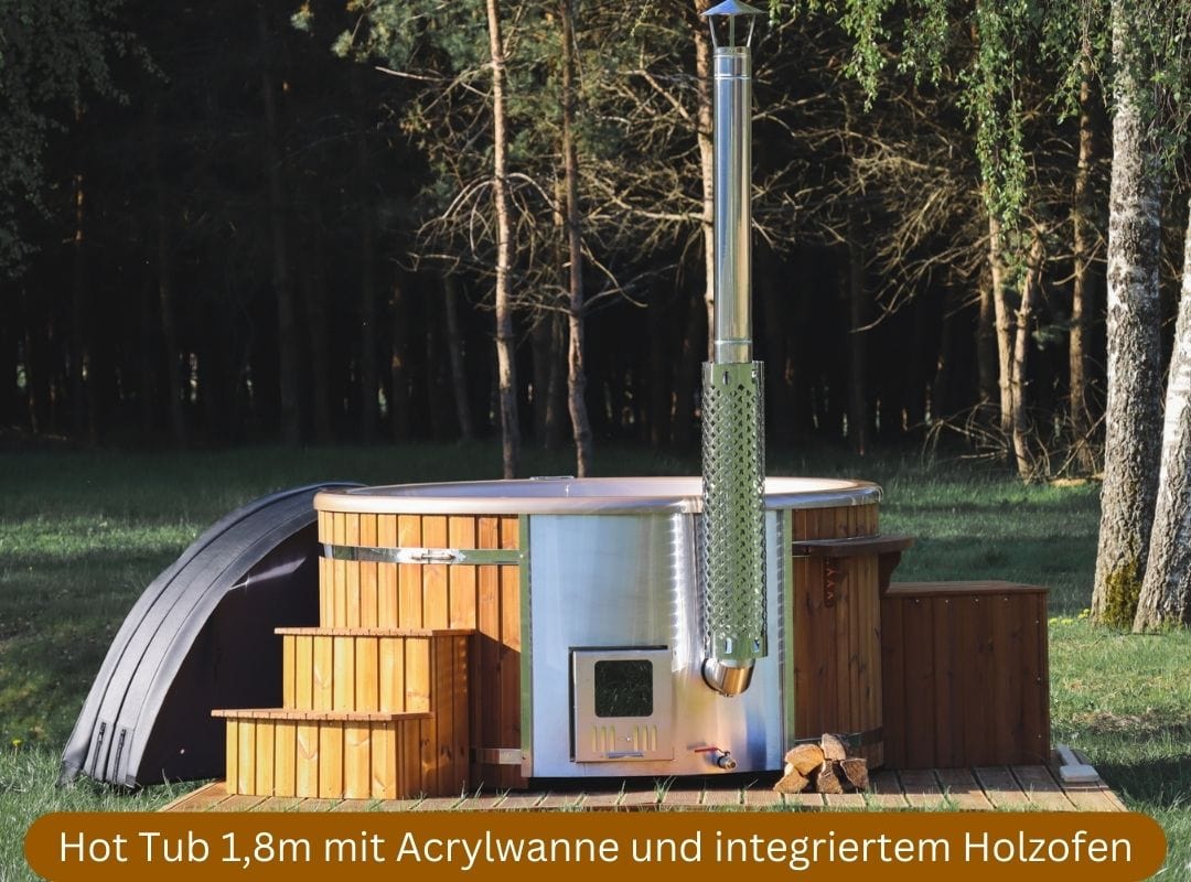 Memelwood Hot Tub 180 mit Acrylwanne und integriertem Holzofen