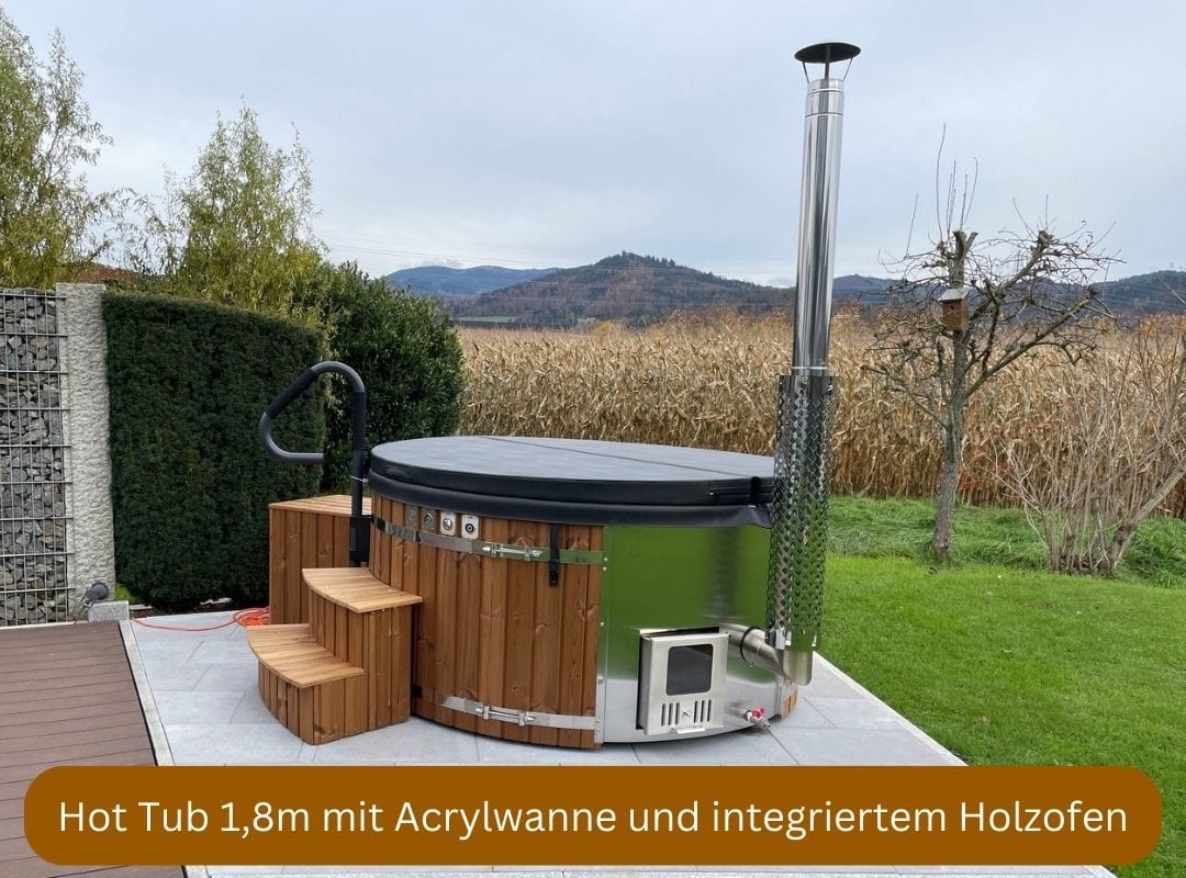 Memelwood Hot Tub 180 mit Acrylwanne und integriertem Holzofen