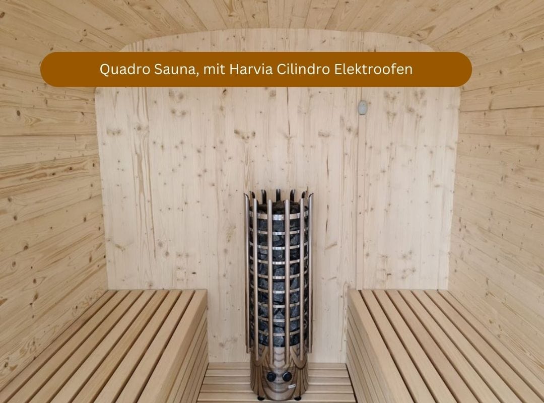Quadro Sauna mit Elektroofen, fertig montiert, mit Harvia Cilindro